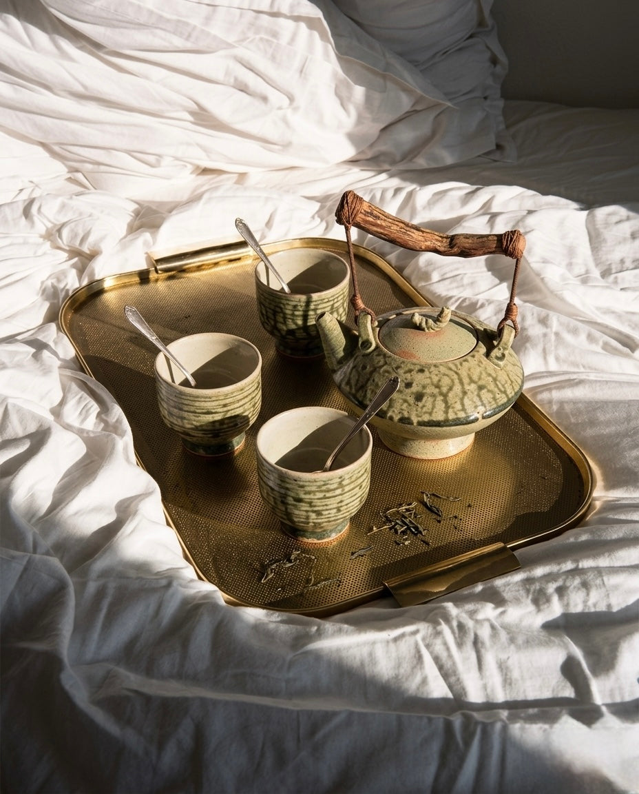 Juego de Té Musgo Texturizado