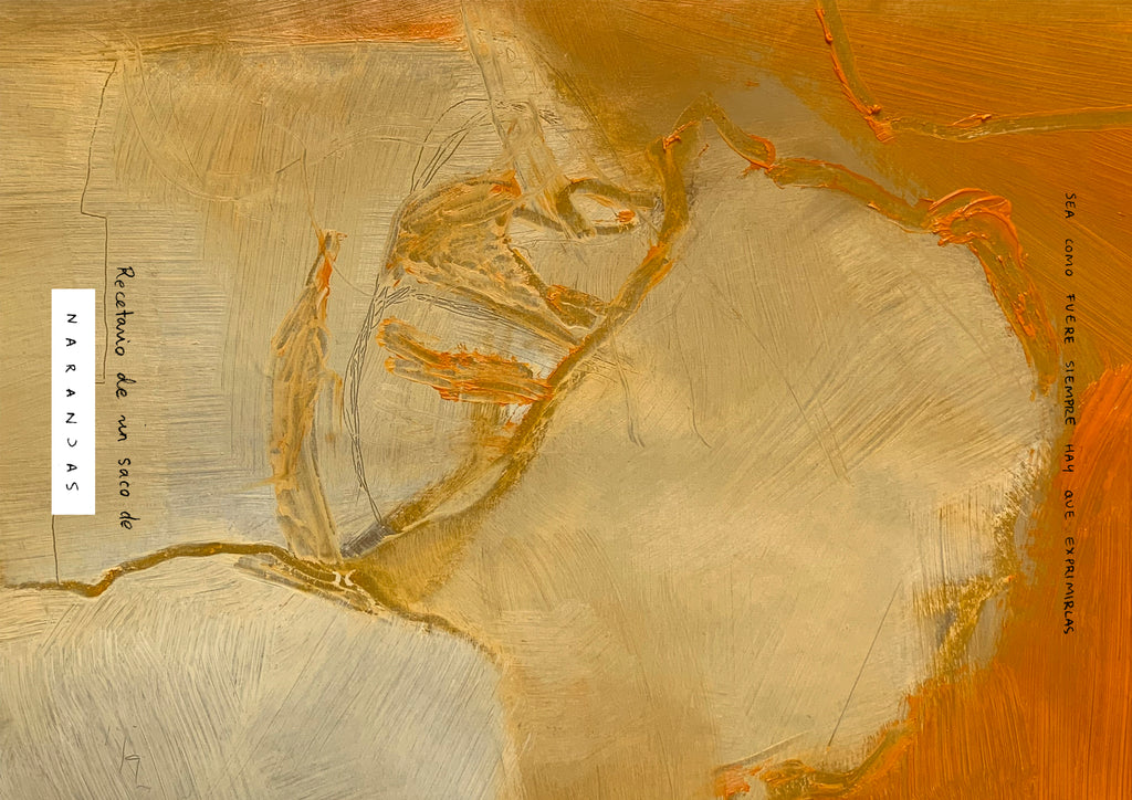 Detalle de la textura del óleo y la transparencia del monotipo en el dibujo artístico de naranjas de Marta Herballán.