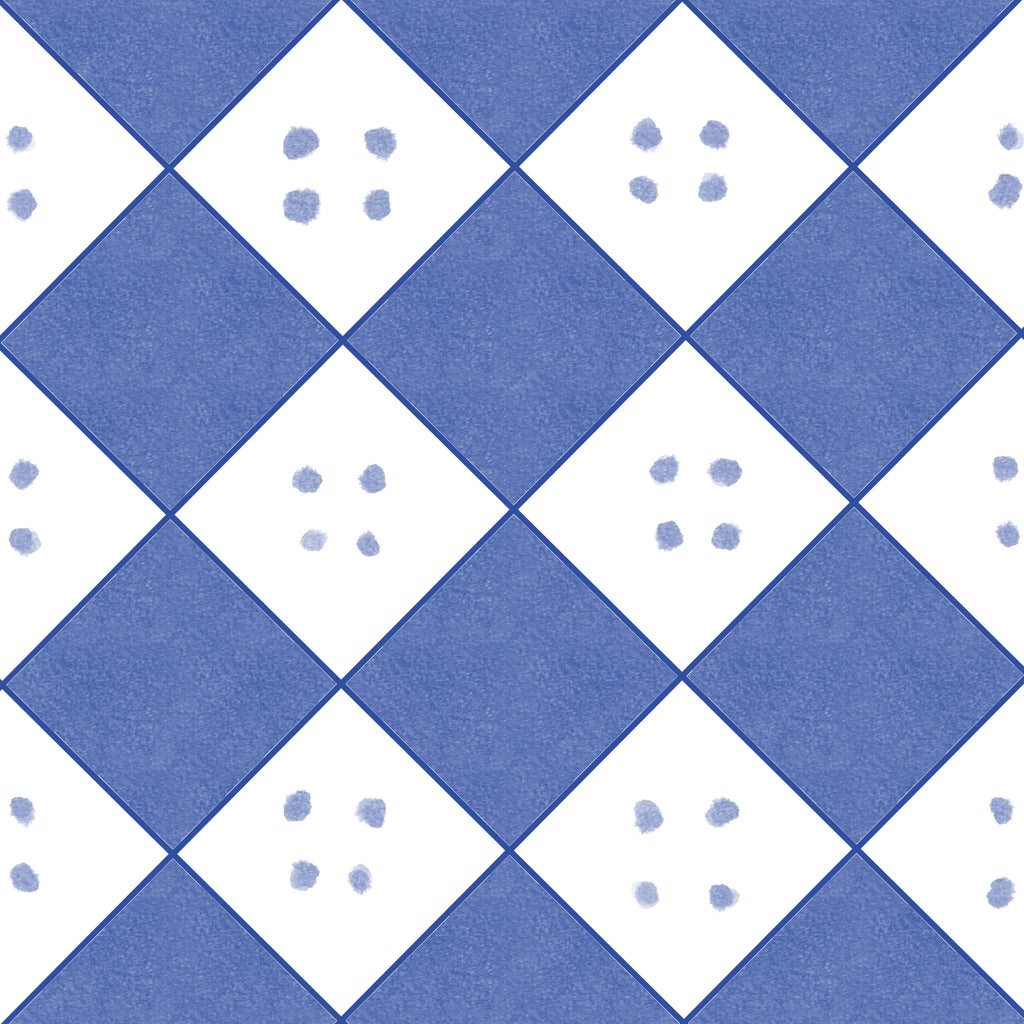 Azulejo Diamante en bruto con patrón geométrico romboidal en azul cobalto, pintado a mano.
