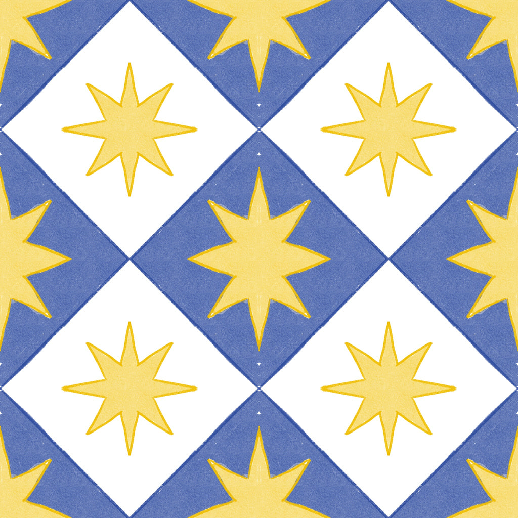 Patrón botánico de azulejos artesanales en azul cobalto con técnica tradicional del siglo XVII.
