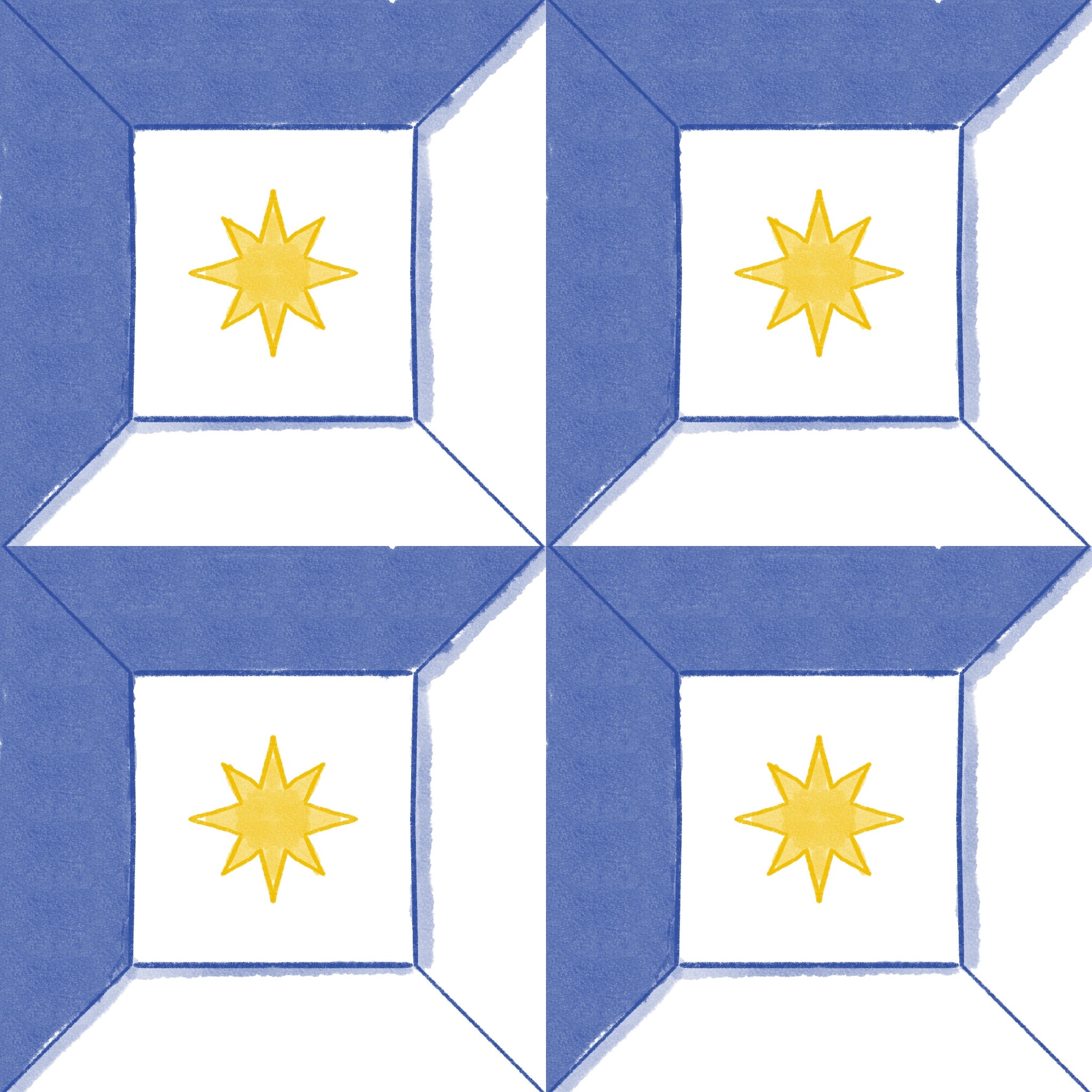 Composición de azulejos artesanales Punta Estrella creando un patrón geométrico continuo.
