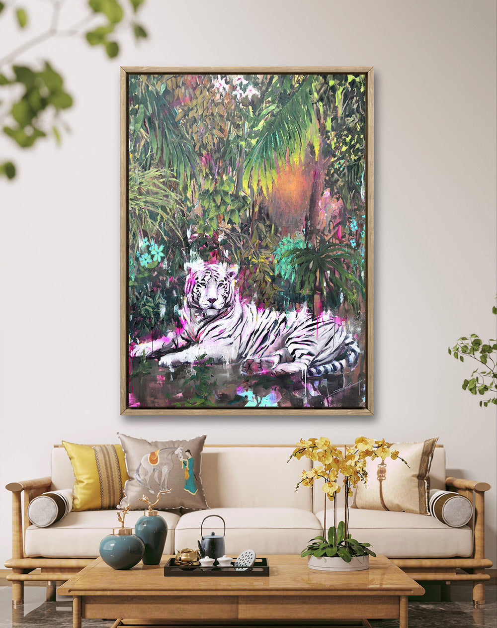 Detalle de pinceladas texturizadas al óleo sobre lienzo en una pintura de paisaje naturalista.