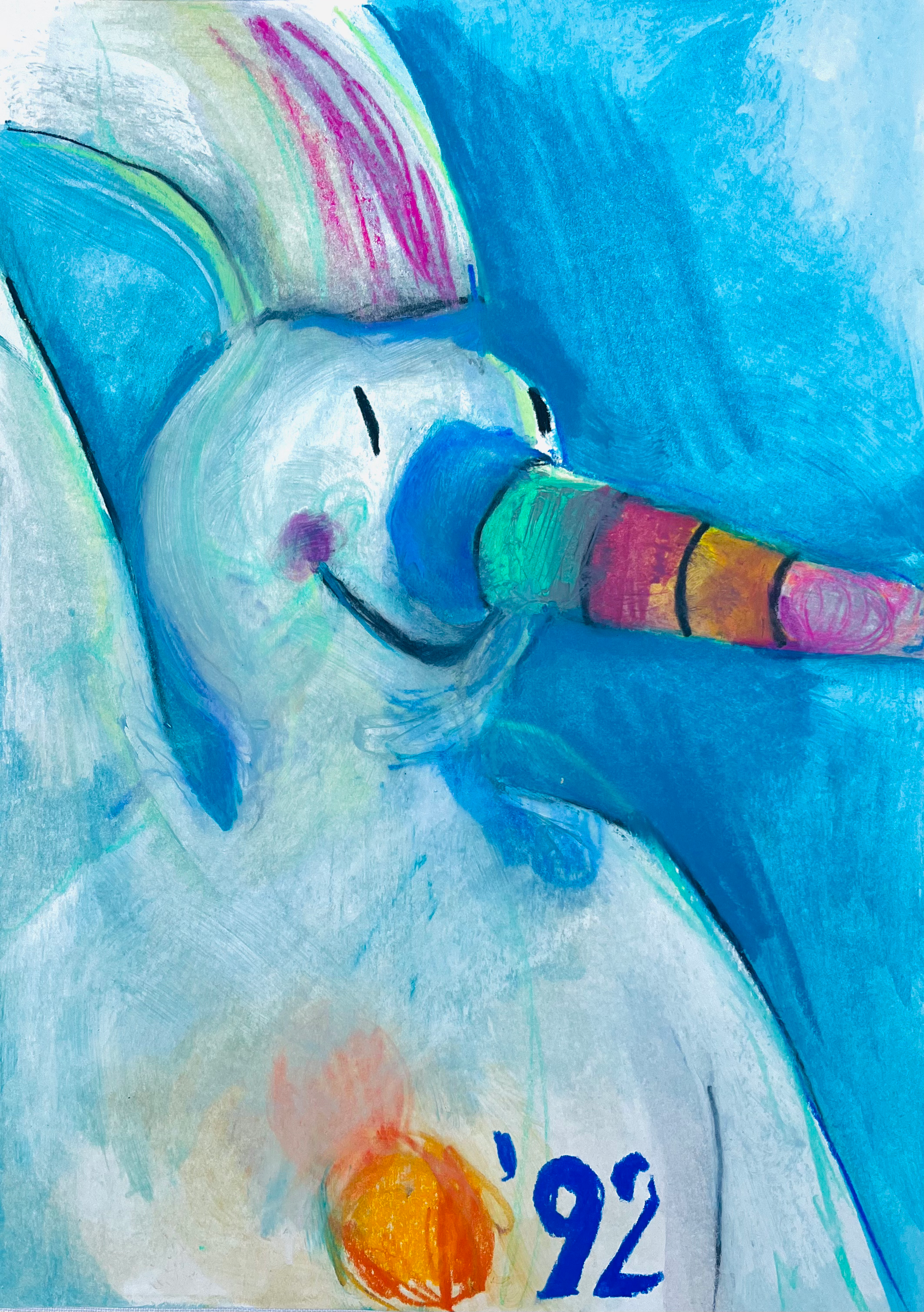 Obra "Curro Azul" de Constanza Rosell, composición abstracta minimalista en azul intenso realizada con barras grasas.