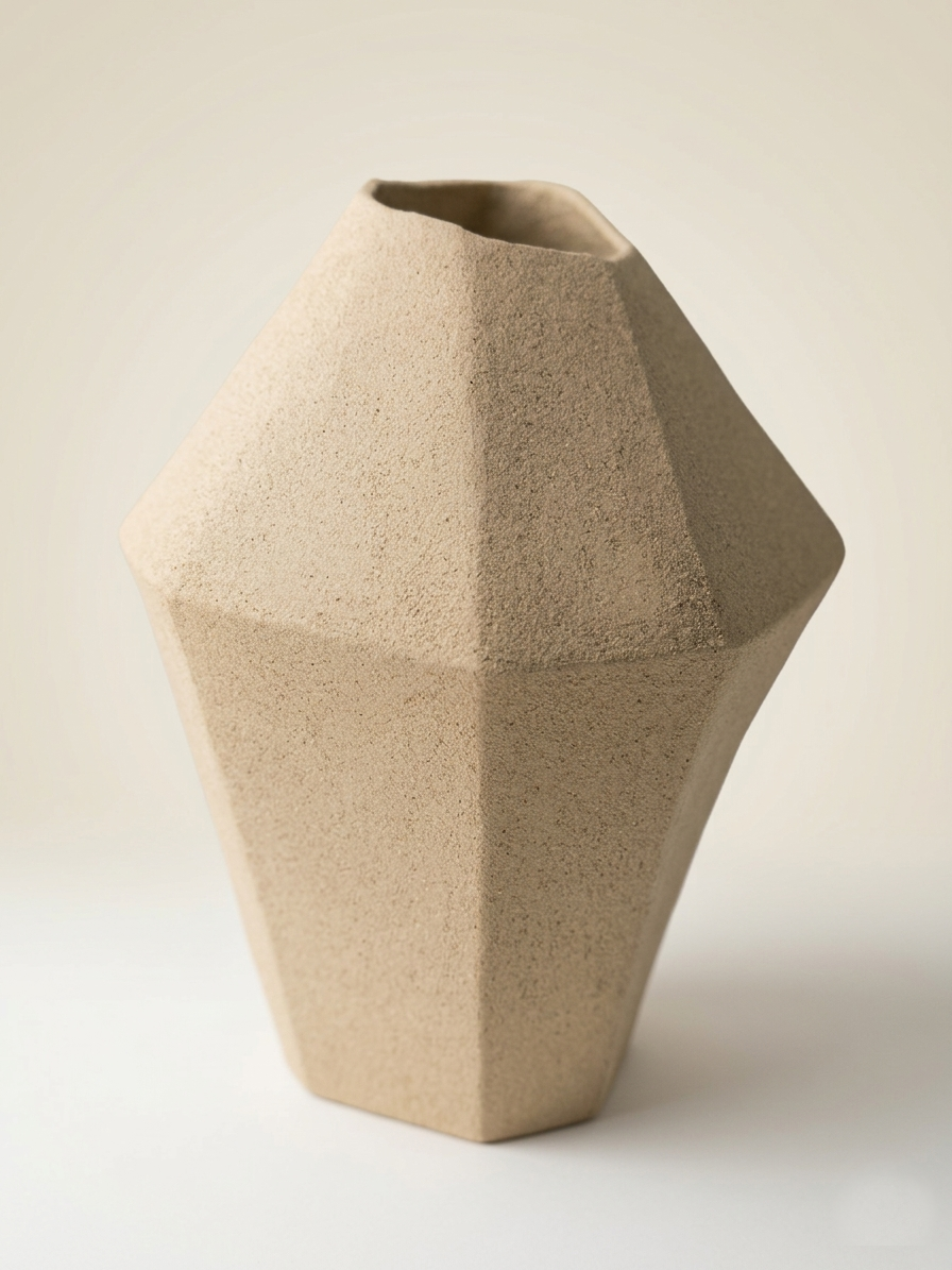 La escultura "ÁRIDO" presentada en un espacio decorativo moderno, demostrando su escala y cómo su diseño artesanal único se integra en el interiorismo de lujo.