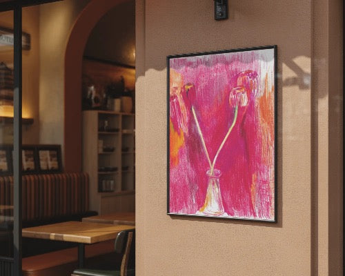 Obra original "Llevo y traen flores a casa n.4" colgada en la pared.