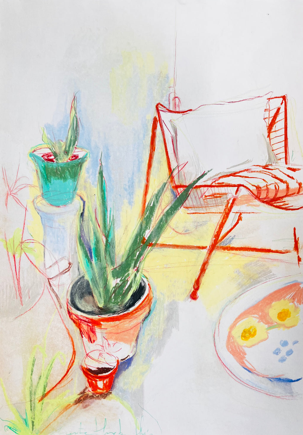 Compra la obra original "Llevo y traen flores a casa". Dibujo contemporáneo en barra grasa y láminas de alta calidad. Arte botánico exclusivo en Sezme Decor.