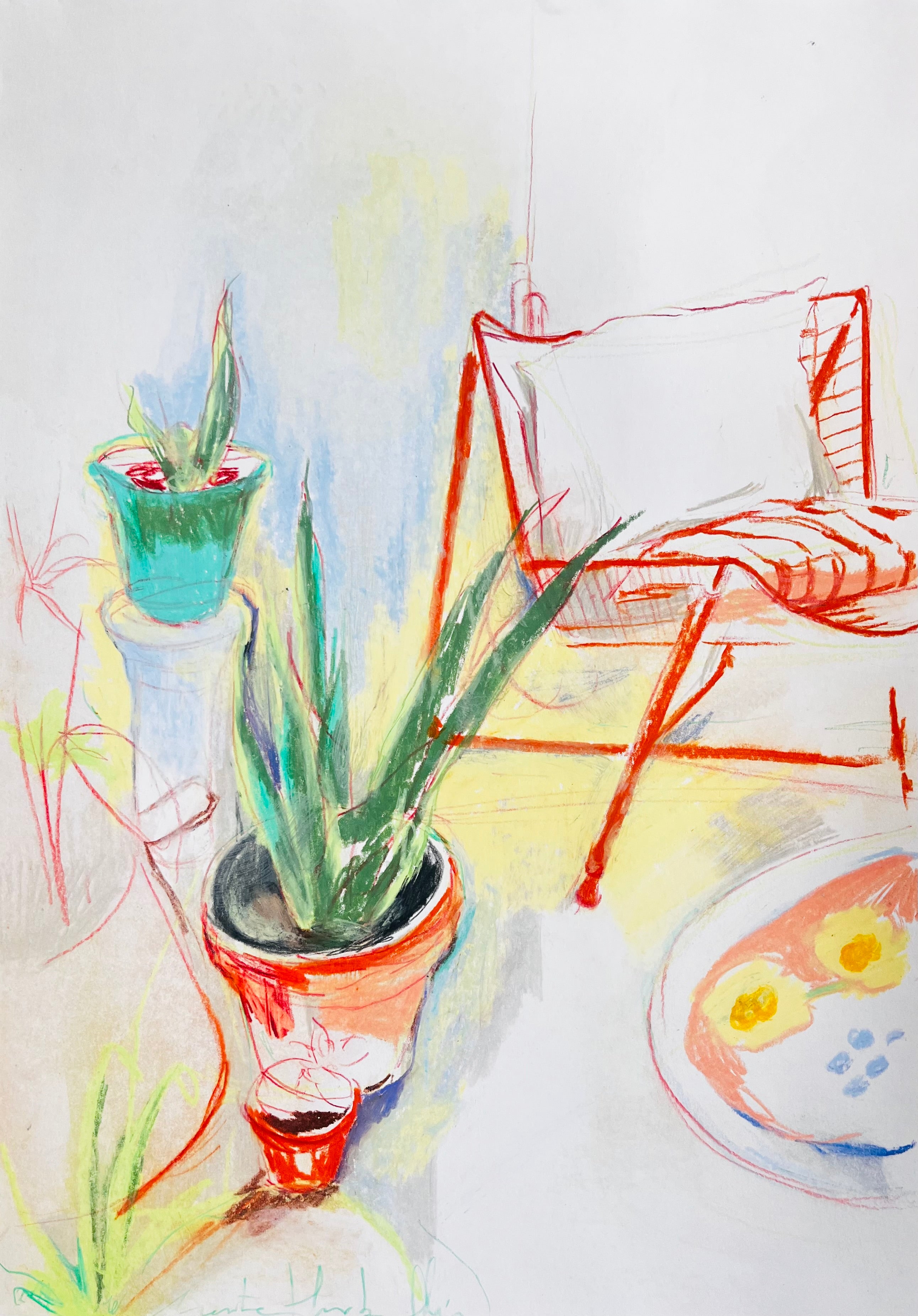 Compra la obra original "Llevo y traen flores a casa". Dibujo contemporáneo en barra grasa y láminas de alta calidad. Arte botánico exclusivo en Sezme Decor.
