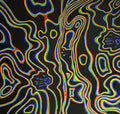 Pintura abstracta monumental de 170x170 cm titulada "Cartografía del Pulso" en tonos neutros y grises por Valeria Moguel.
