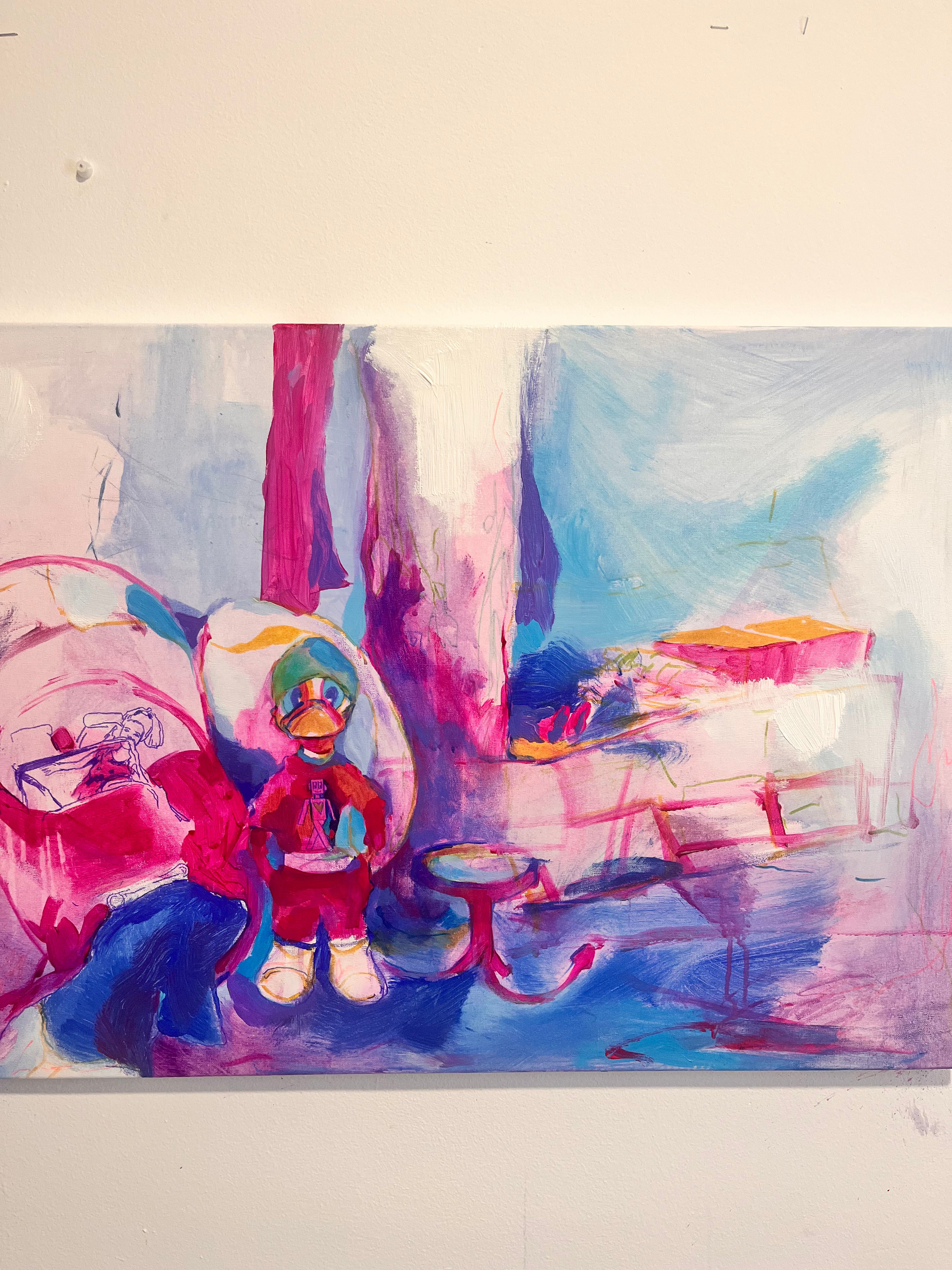 Vista del lienzo de 50x70 cm donde se aprecia el acabado lateral y la firma de la artista.
